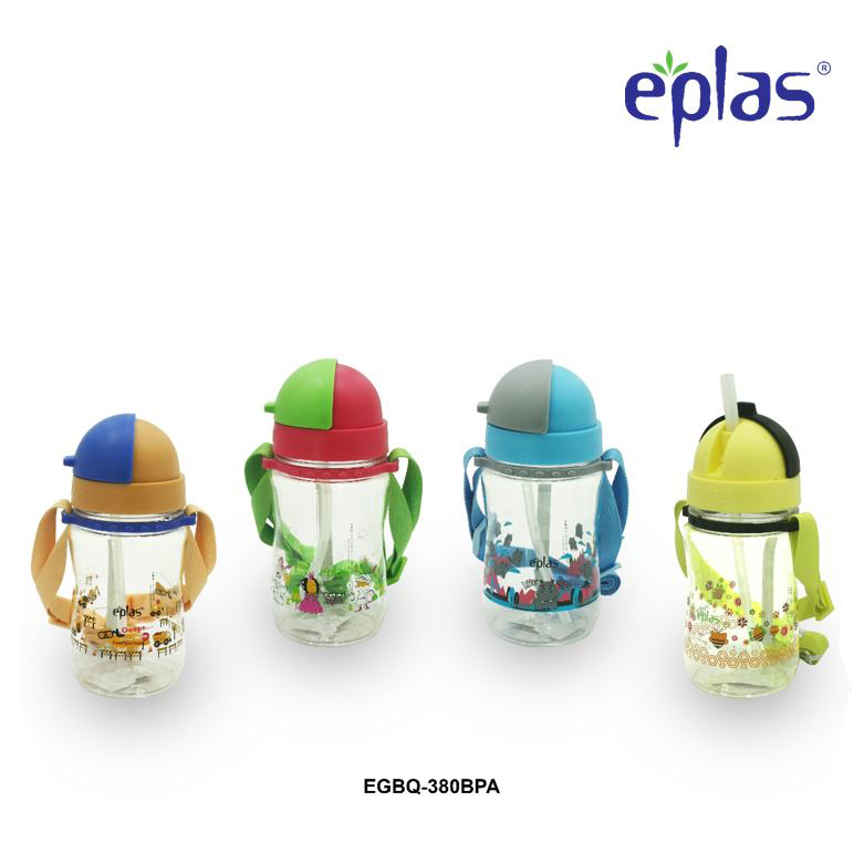 EPLAS Kids Water Bottle With Straw, Removable Strip (380ml), Botol Air, BPA Free, Tritan EGBQ-380BPA