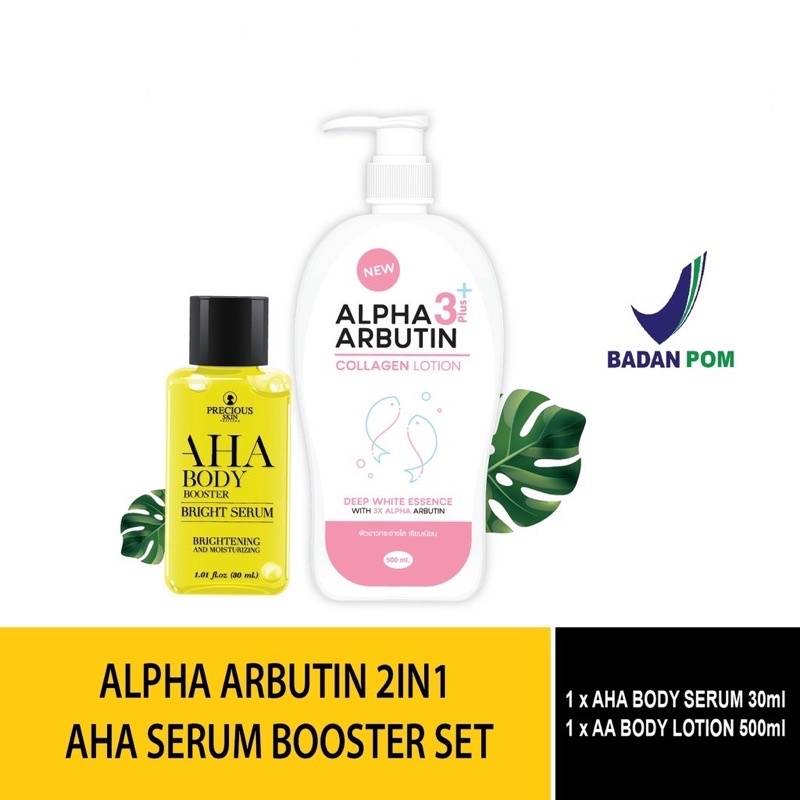 Alpha Arbutin 3 Plus Paket 2 in 1 Body Lotion + AHA Body Booster Serum (BPOM)