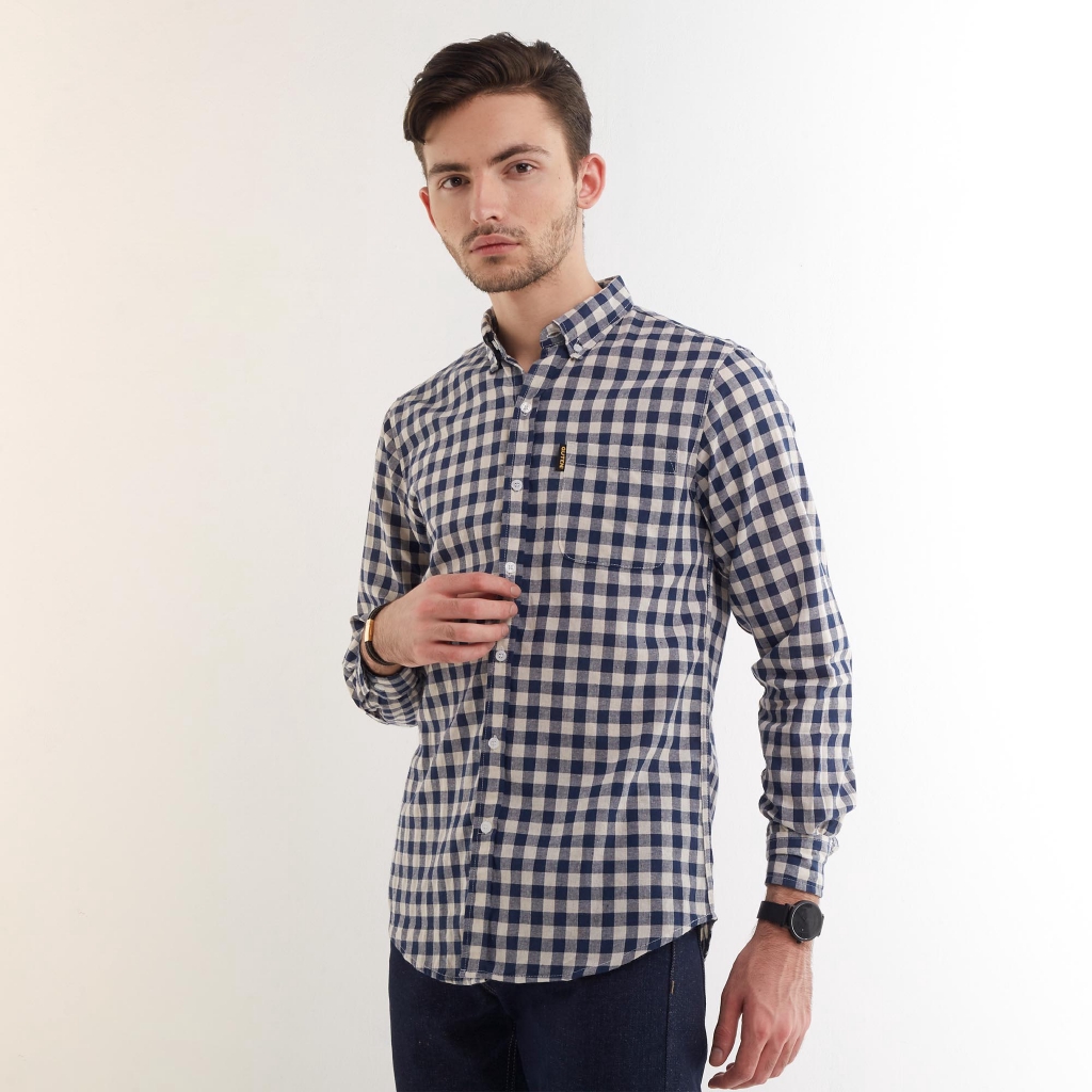 Guten Inc Wales Navy Plaid  Shirt Kemeja Pria  Shopee 