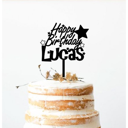 CUSTOM Topper Kue Akrilik |  Cake Topper Acrylic | Hiasan Kue Tulisan Akrilik | Cake Topper Happy Bi
