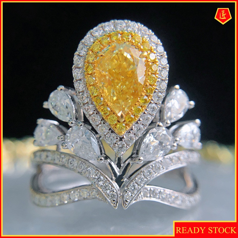 [Ready Stock]Luxury Elegant Crown Yellow Diamond Ring