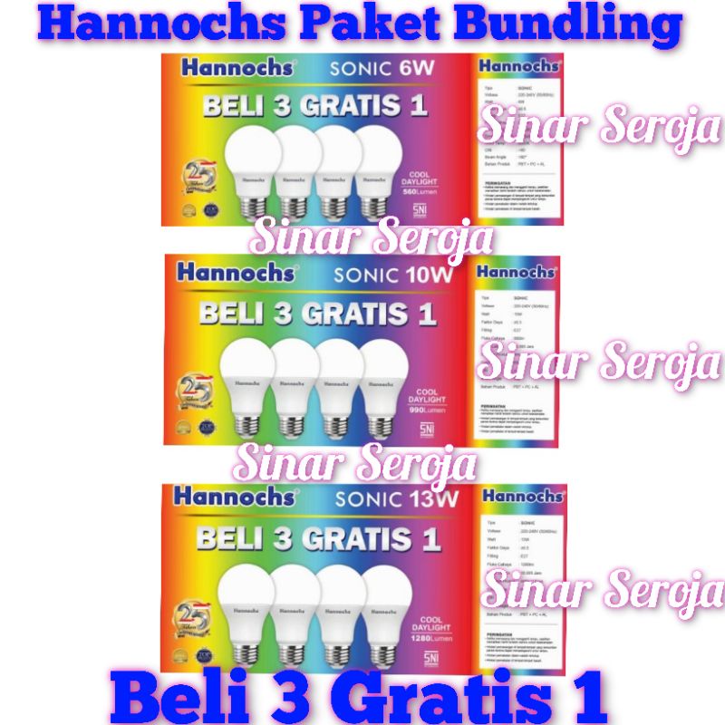 Lampu LED Bohlam Hannochs SONIC LED Bulb 6w 10w 13w Paket Buy 3 Get 1