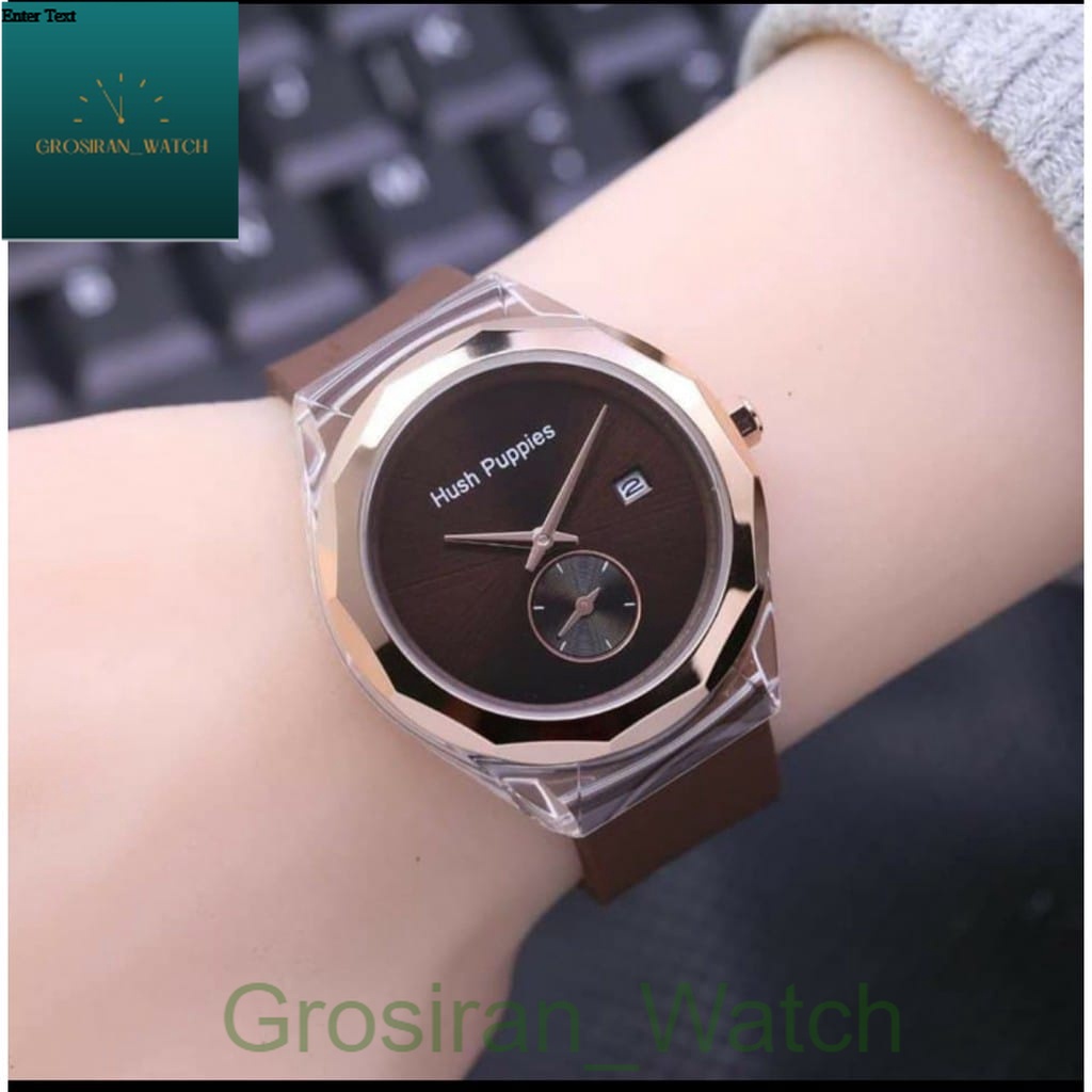 Jam Tangan Wanita Hush Puppies Case Oval Detik Off (Hiasan)  Bawah Strap Rubber HP-55 [G_W]