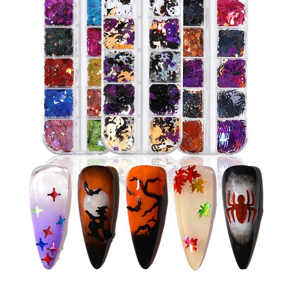 AUGUSTINA Agustina Halloween Nail Art Sequin Ghost Sparkly DIY Bahan Kuku Labu Kuku Salon Manicure Dekorasi Paillettes