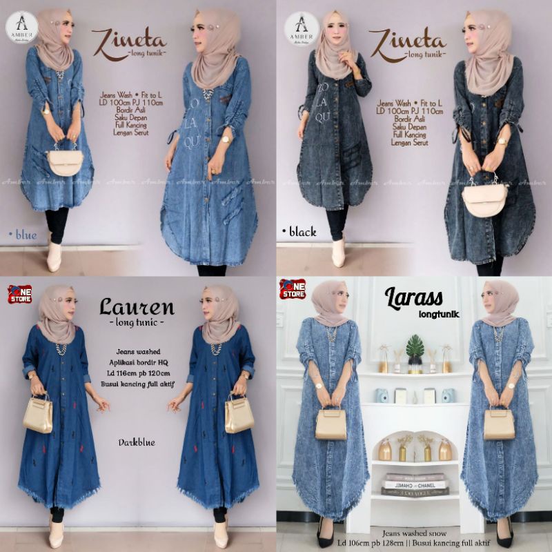 Baju Wanita Terbaru/zineta Long Tunik/Baju Wanita Bahan Jeans/Tunik Levis Terbaru/BajuWanitaTermurah