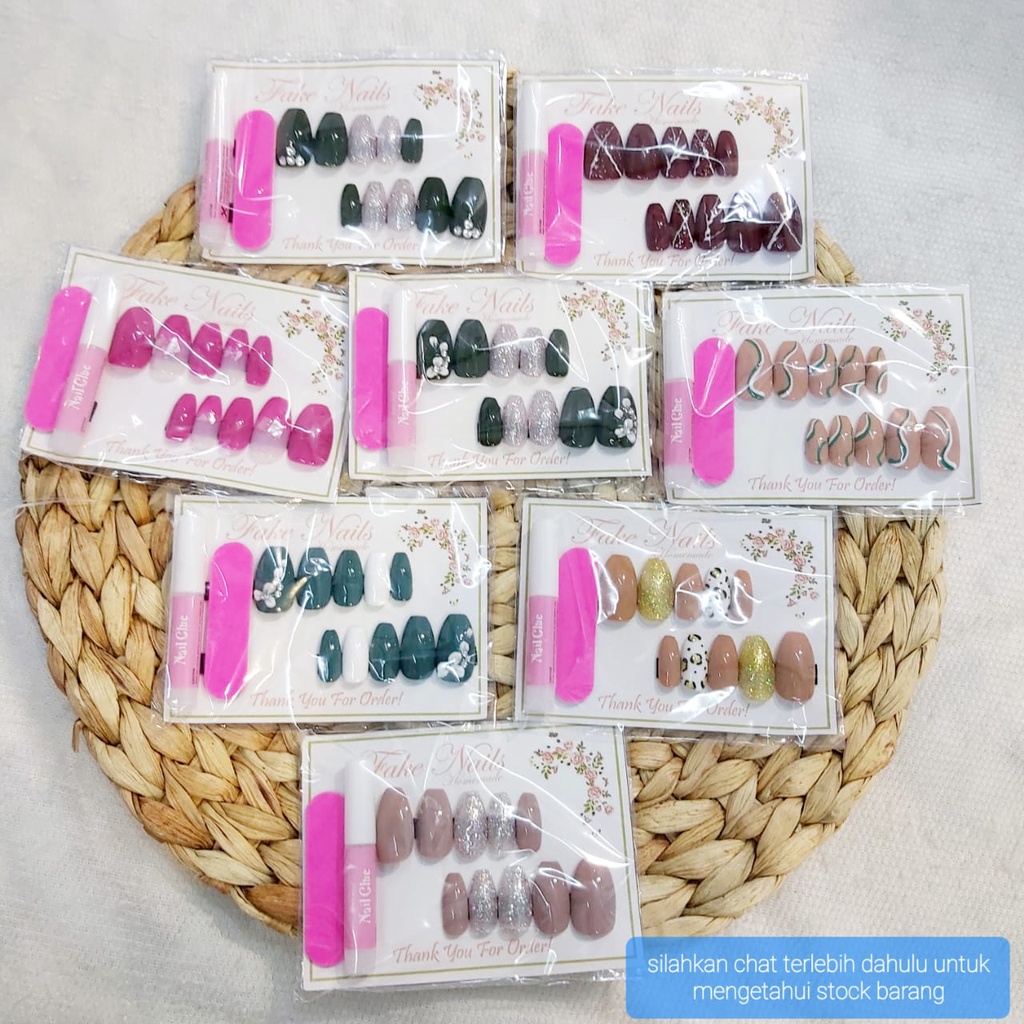 KUKU PALSU MOTIF WARNA NUDE DAN CERAH FAKE NAILS ART TIPS + LEM