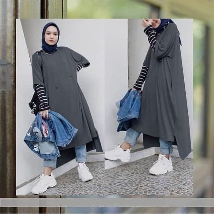 Baju Loose Mo Tunik Nissa Sabyan Kekinian Cewek Murah Grosir White Zuky Bahan Spandek