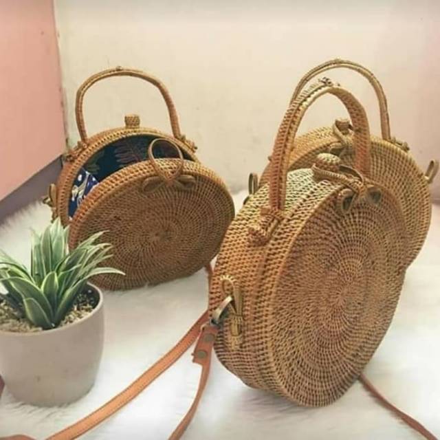 [BISA COD] TAS WANITA ROTAN DOUBLE HANDLE 20CM