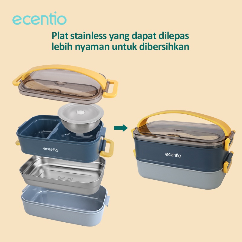 ecentio stainless steel 2 susun Kotak Makan tas bekal set anti tumpah/lunch box/tempat makan lunch bag set