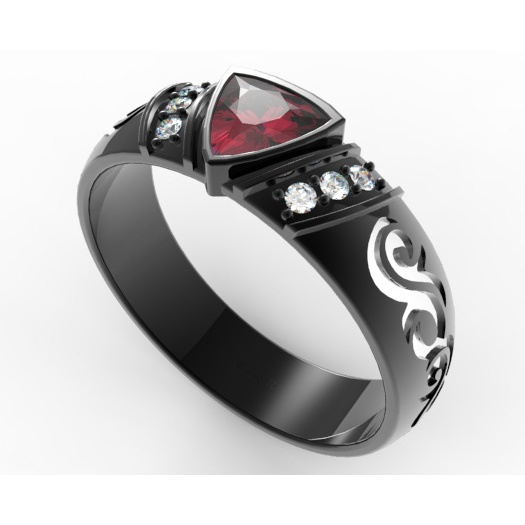 Wanita gaya baru 925 cincin batu permata merah dan hitam perak