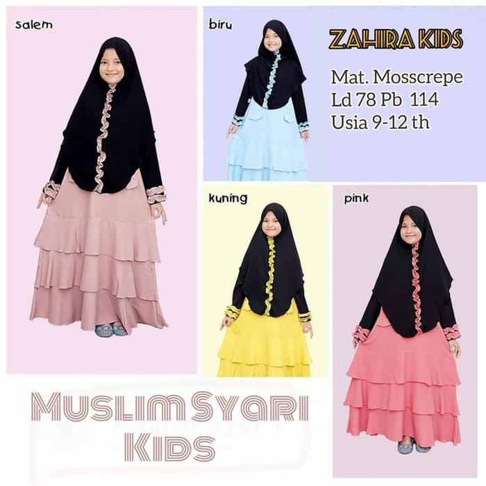 Model 2021 GAMIS ANAK Set Khimar Baju Anak Perempuan Usia 9-12 Tahun ZAHIRA KIDS lebaran keren