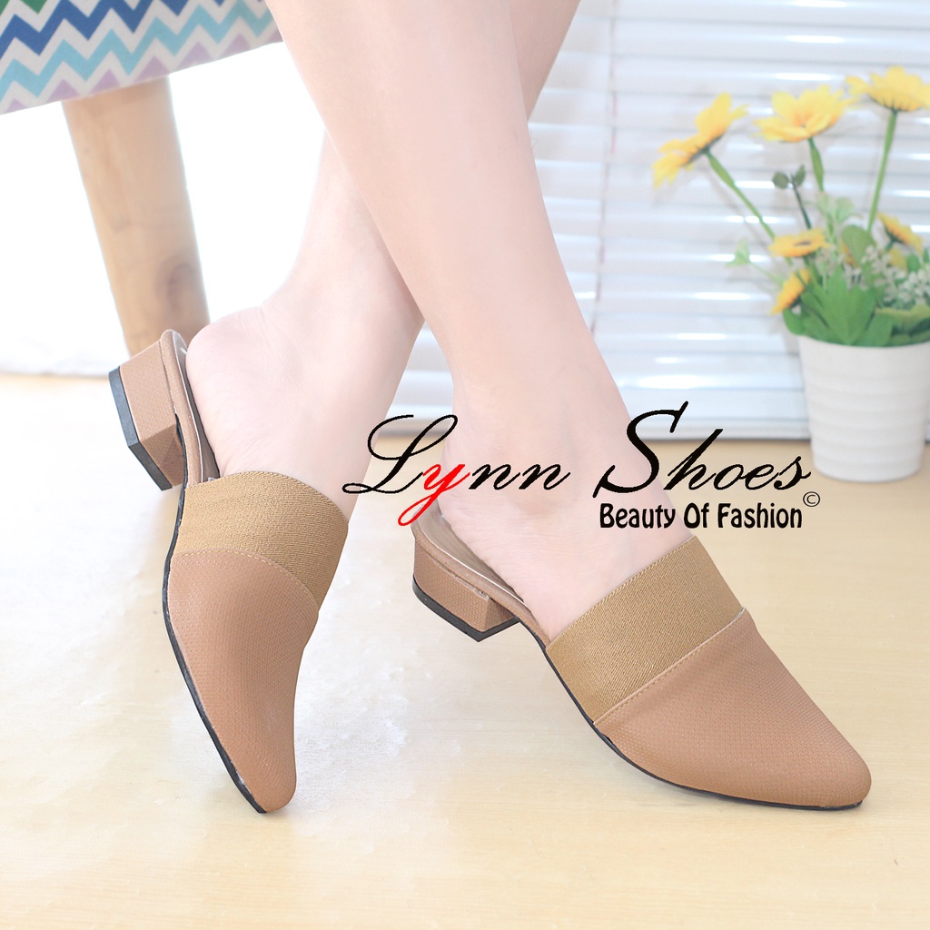 Lynn Sepatu Pesta Selop Wanita Hak Pendek S9U - Abu / Coklat / Cream / Hitam / Kuning / Pink