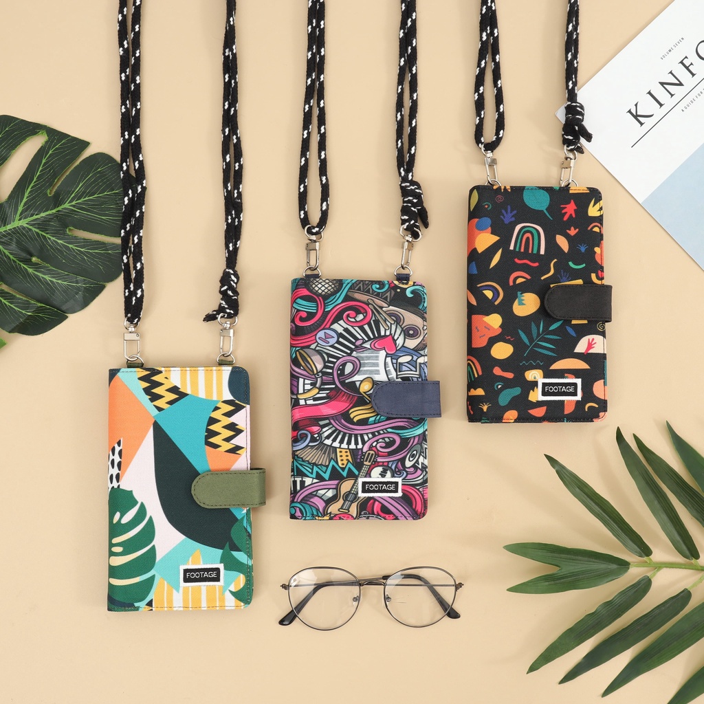 Tas Dompet HP ID Card Holder Hanging Phone Wallet Kalung Gantung Leher Multifungsi Wanita Pria TS-13 Motif