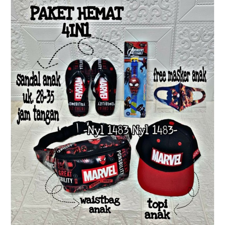 Paket hemat Marvel 4in1banyak bonus'y Tas SLempang anak