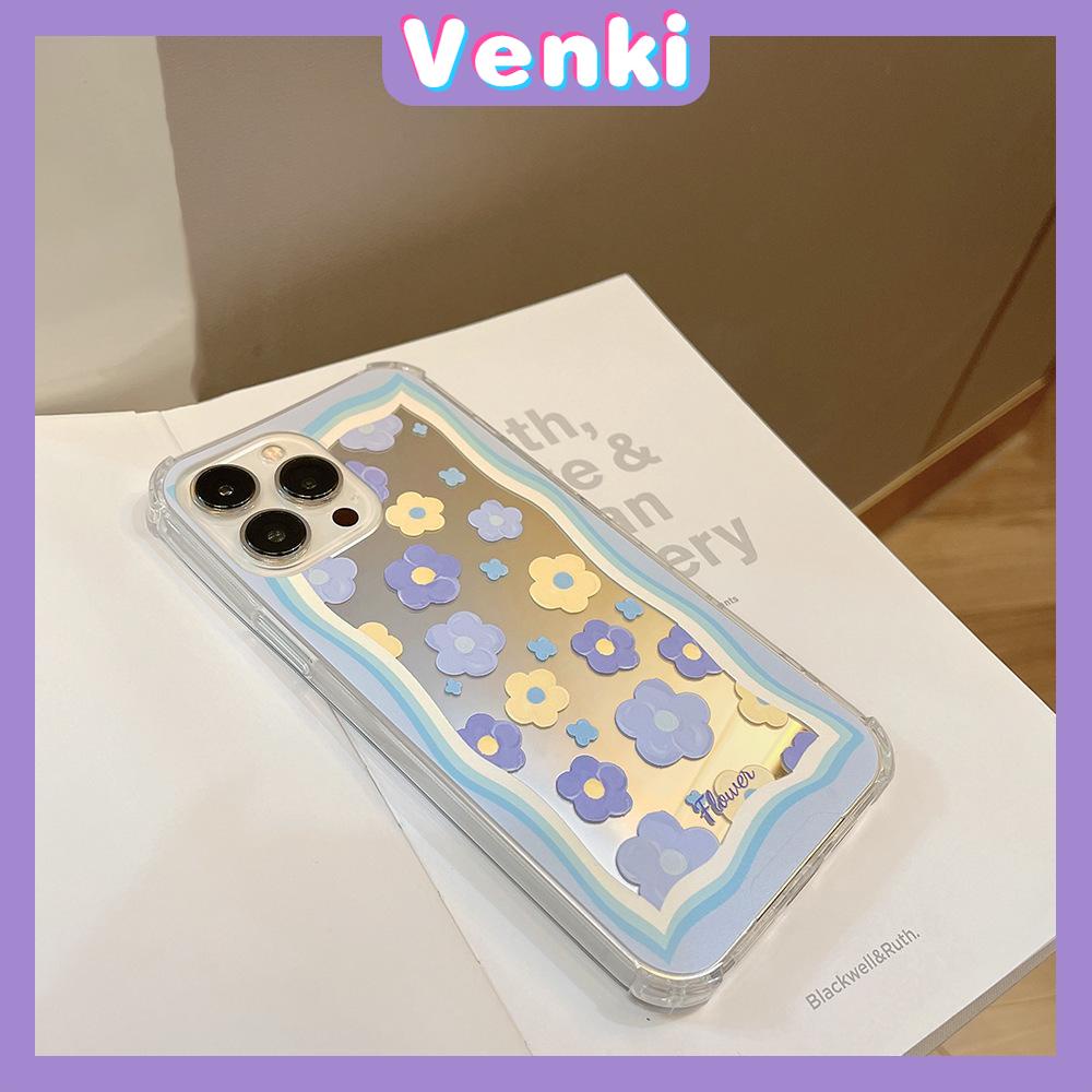 iPhone Case Acrylic HD Mirror Laser Airbag Shockproof Protection Camera Cute Blue Flowers Compatible For iPhone 11 iPhone 13 Pro Max iPhone 12 Pro Max iPhone 7 Plus iPhone xr xs