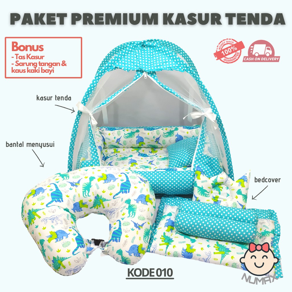 KASUR BAYI MODEL TENDA MOTIF DINO LUCU / TEMPAT TIDUR BAYI SET BERKELAMBU / PERLENGKAPAN BAYI NUMAX