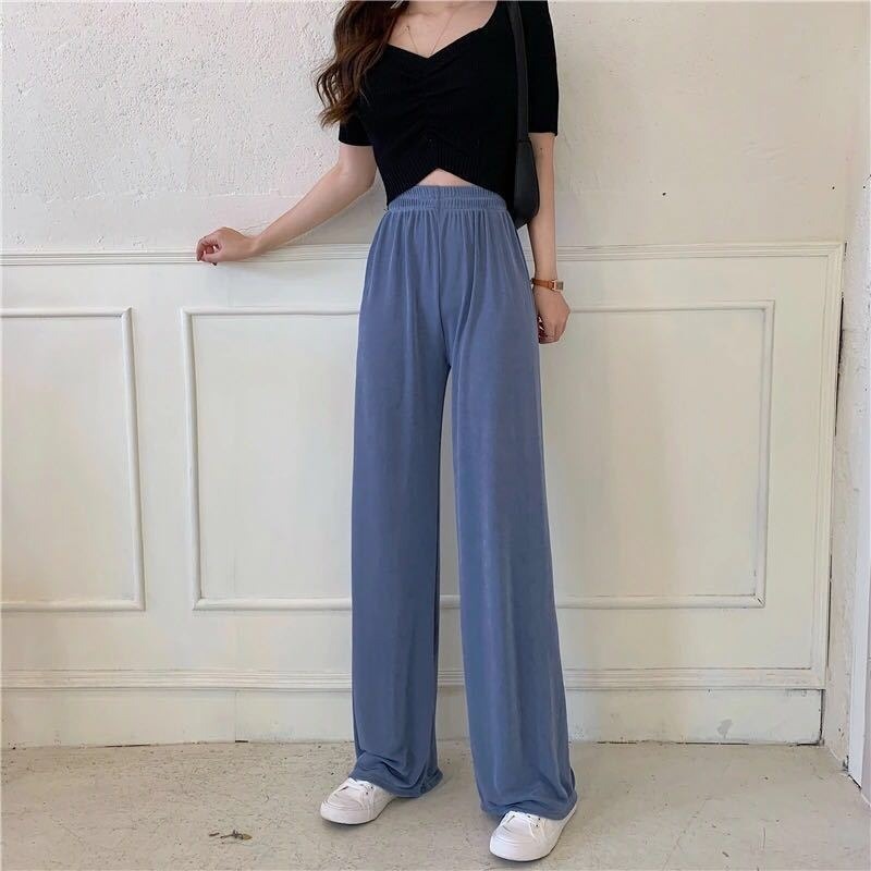 ZIVAA Pants Celana Panjang Tanpa Serut Tali Polos Bahan Knit Stretch Style Wanita Korea By Chikoisme NR