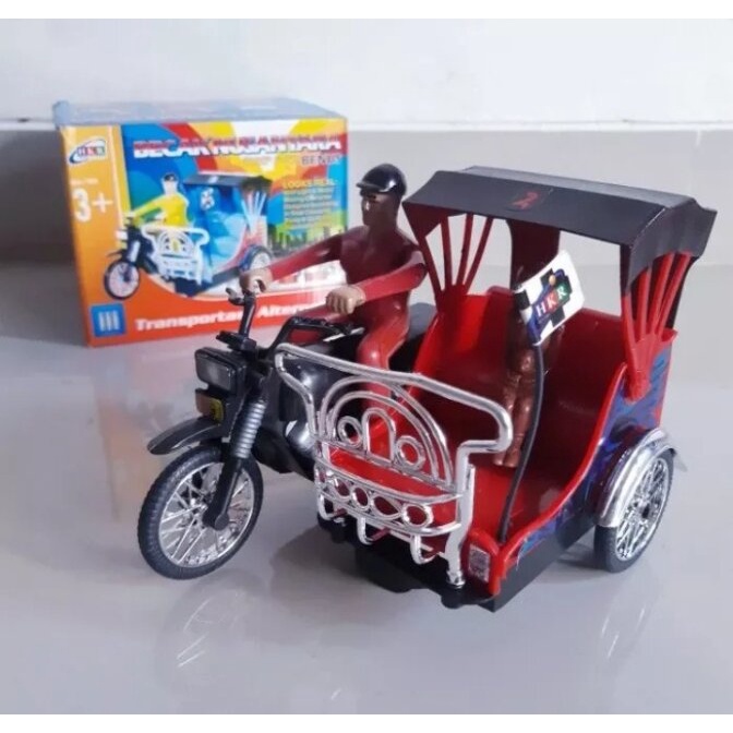 Mainan Motor Becak Nusantara Batre / Mainan  Miniatur motor becak terhis /  Mainan  motor becak bent