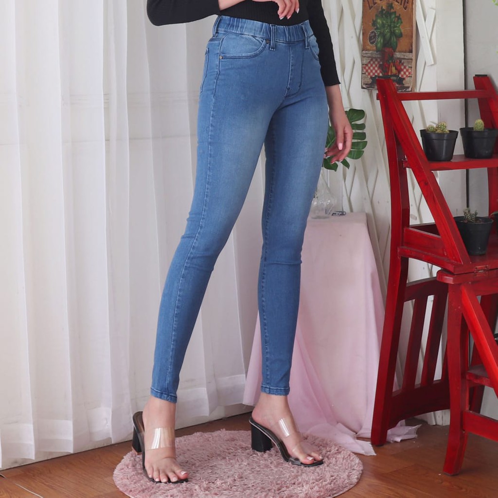 7C-G CELANA JEANS PREMIUM LEGGING BIRU JEANS /PINGGANG KARET JEANS /STREACH JEANS /27 - 31