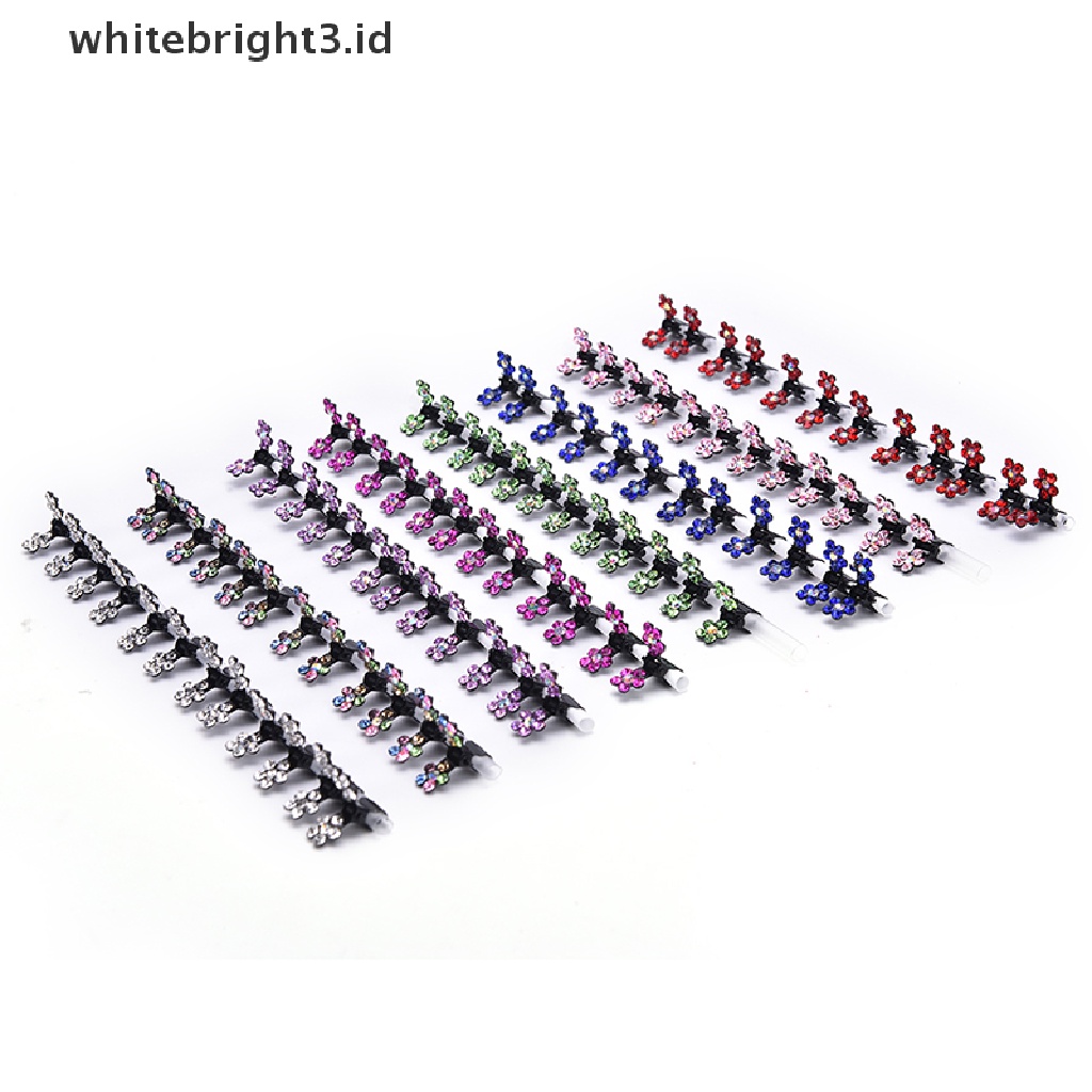 (whitebright3.id) 12pcs / Set Jepit Rambut Cakar Bentuk Bunga Aksen Kristal Untuk Aksesoris Bayi / Anak Perempuan