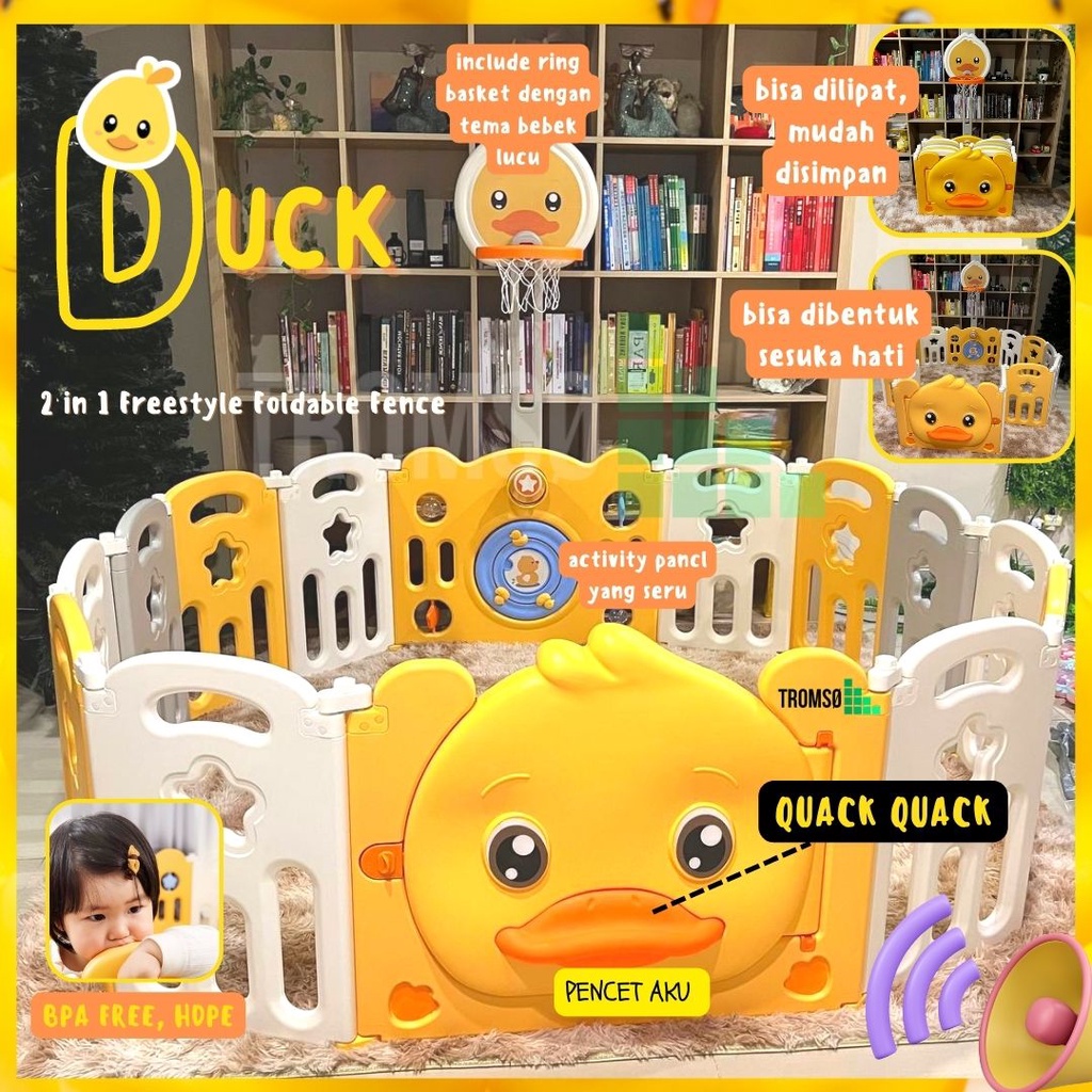Tromso 2 In 1 Freestyle Foldable Duck Children Fence/Pagar Bayi Anak Lipat/Baby Safety Fence Motif