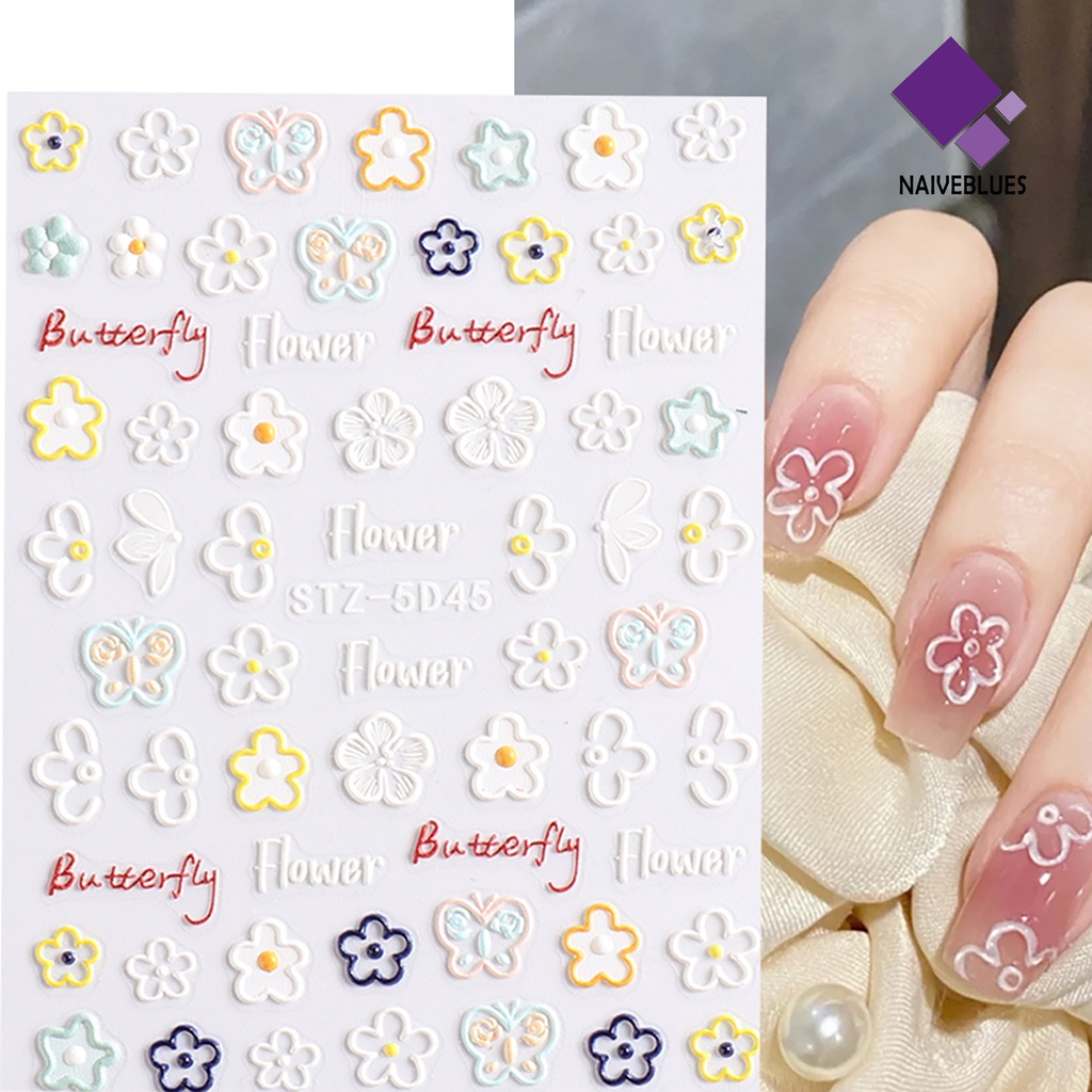 Naiveblue &gt; Stiker Kuku Motif Kupu-Kupu / Hati / Bunga 5D Untuk Dekorasi Nail Art DIY