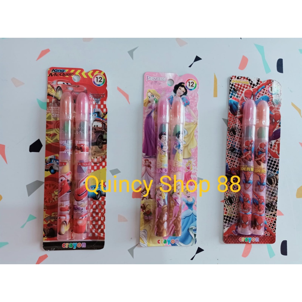 

Krayon/ Crayon Tumpuk 12 Warna "Princess, Superhero Spider, Car