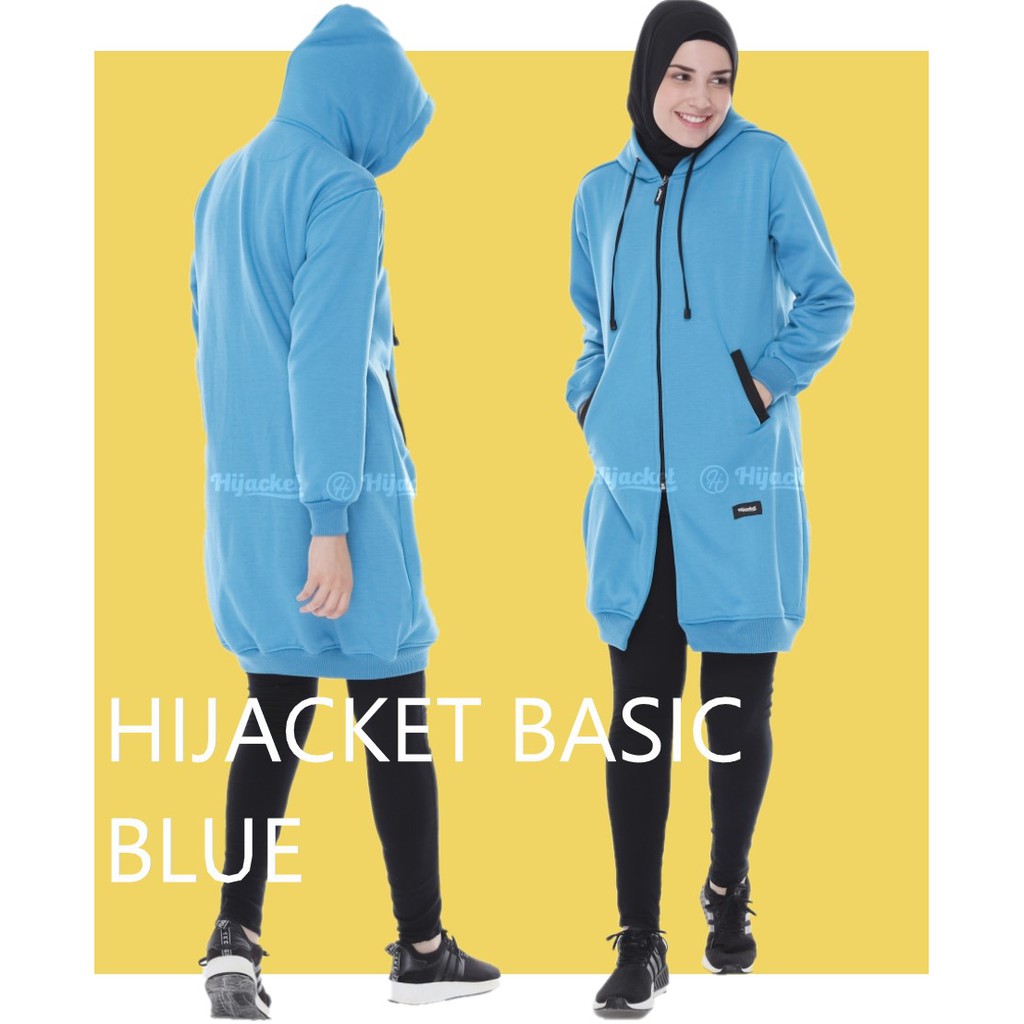 Jaket Tebal Wanita Hijab Hijacket Basic Blue Hijaket Hoodie Original Model Polos Panjang-Turkish