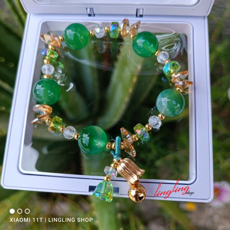 Gelang batu kristal krincing, gelang batu kristal korea mix titanium, gelang batu kristal free BOX