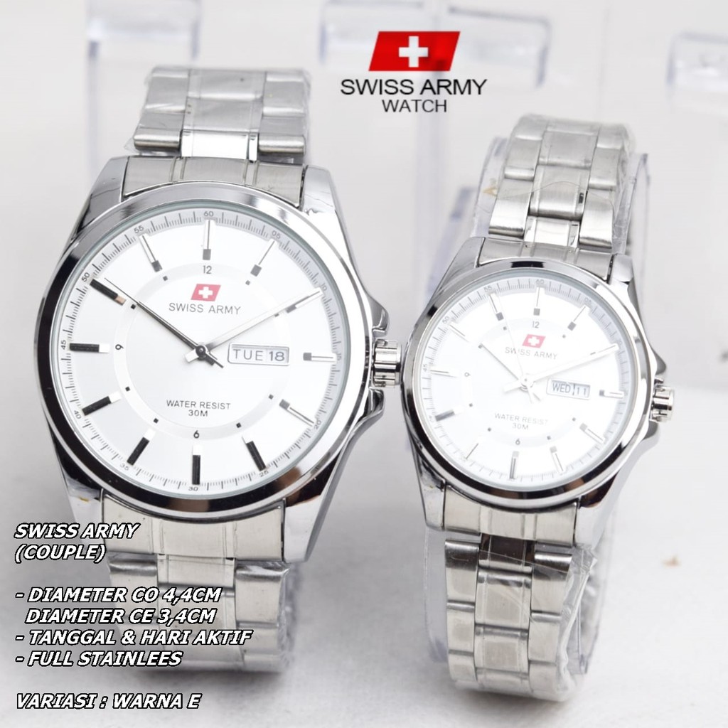 JAM TANGAN COUPLE RANTAI BODY BULAT TANGGAL &amp; HARI AKTIF