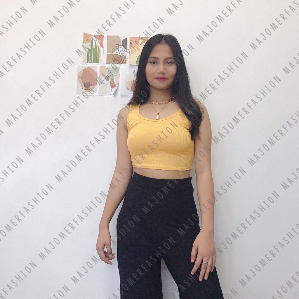 MAJOMER ® | CURVE KNIT RIB TANK TOP - CROP TOP KOREA-YELLOW