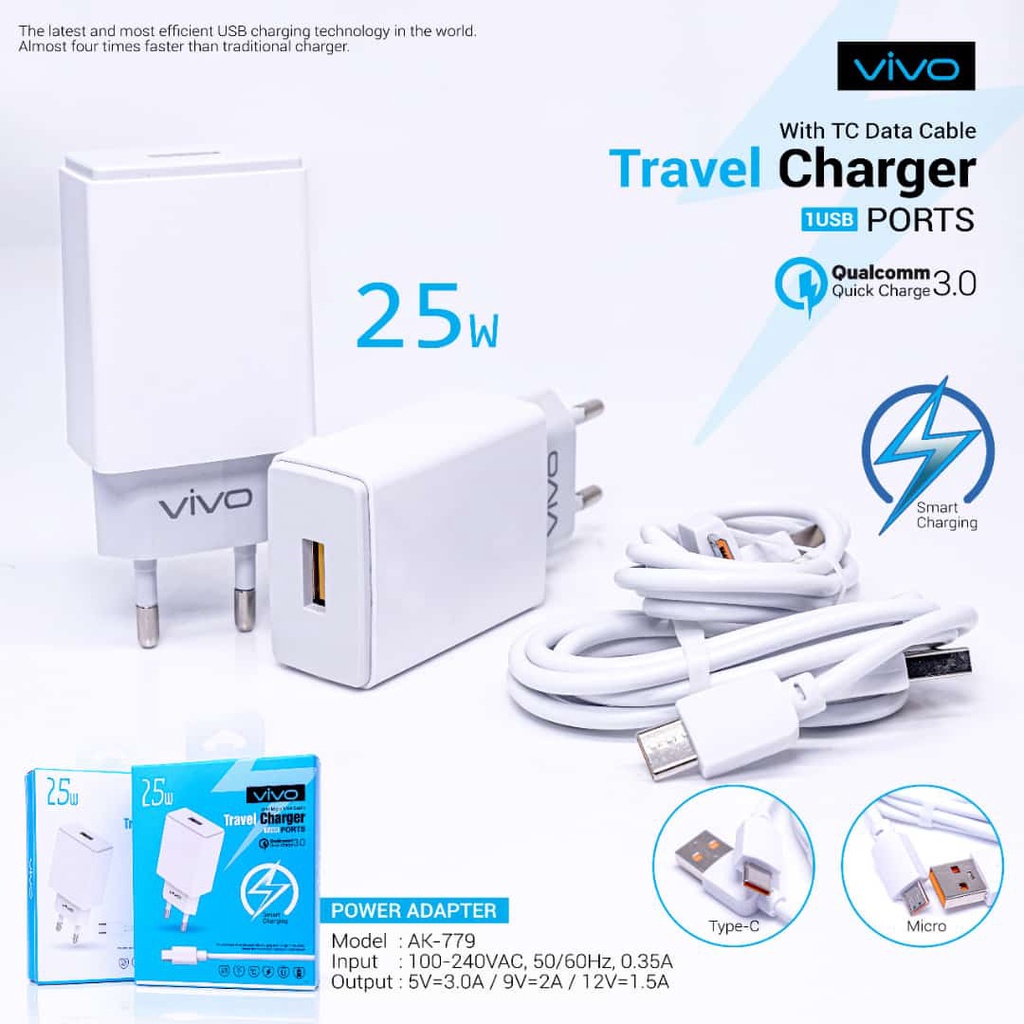 Travel Charger Vivo  Ak -770 25 W Qualcom 3.0 Fast Charging