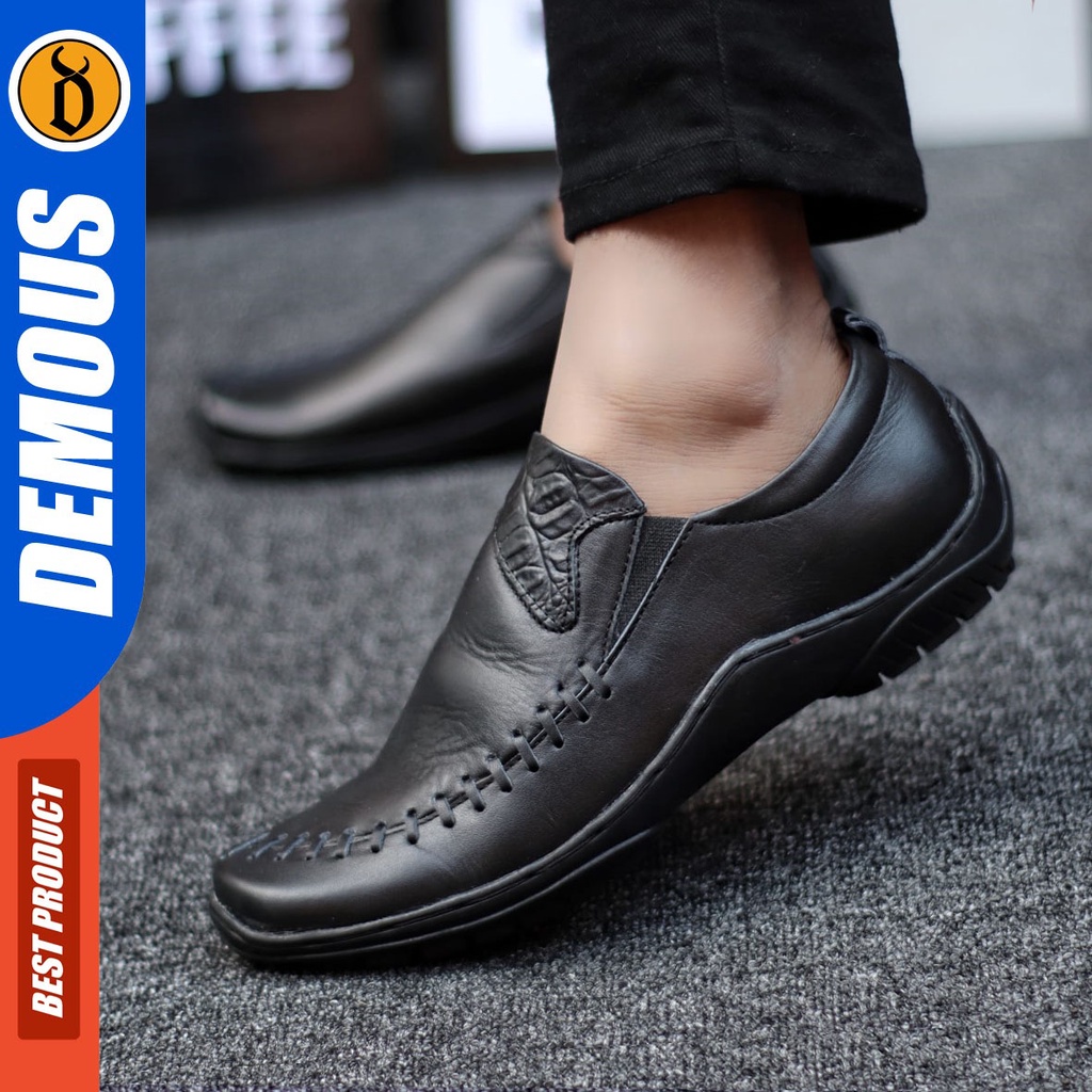 DEMOUS Panz - Sepatu Slip On Casual Pria Kerja Kulit Asli