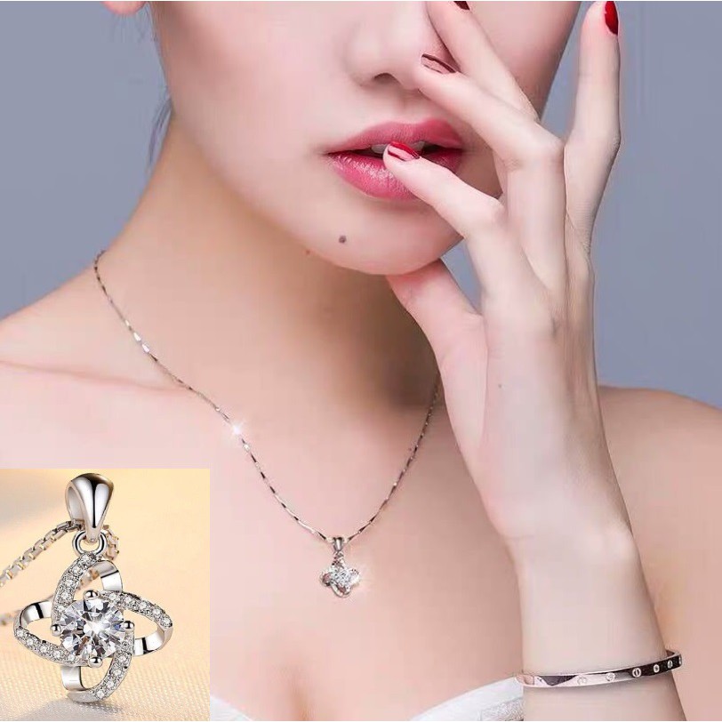 Kalung + Liontin Wanita Zircon D-8 Sterling Silver Plated Perak S925 ANTI KARAT S925