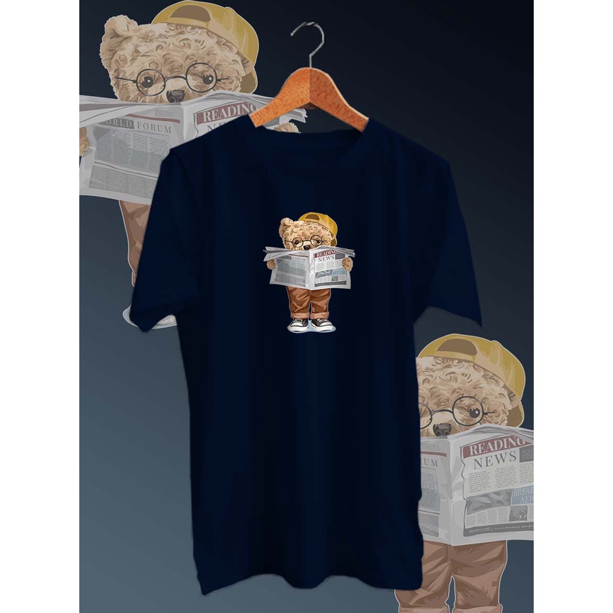 BAJU DISTRO-KAOS DISTRO COTTON COMBED PE 30S DEPAN /TSHIRT GAMBAR DIGITAL FULLPRINT BEAR READING/LENGAN PENDEK