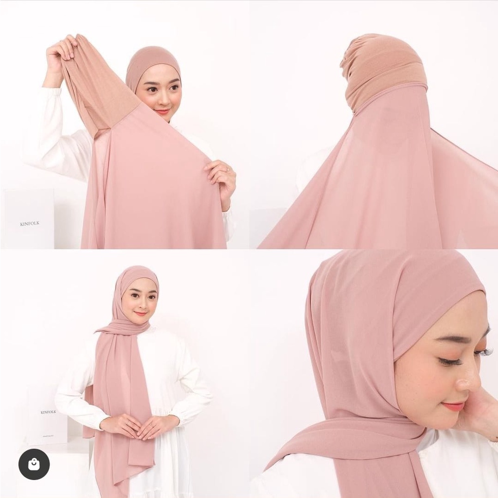 Helen_Shop86 Kerudung Pashmina Inner 2in1 Ceruty Baby Doll  Hijab Pasmina Plus Iner  Jilbab Phasmina Instan Ceruty Babydoll