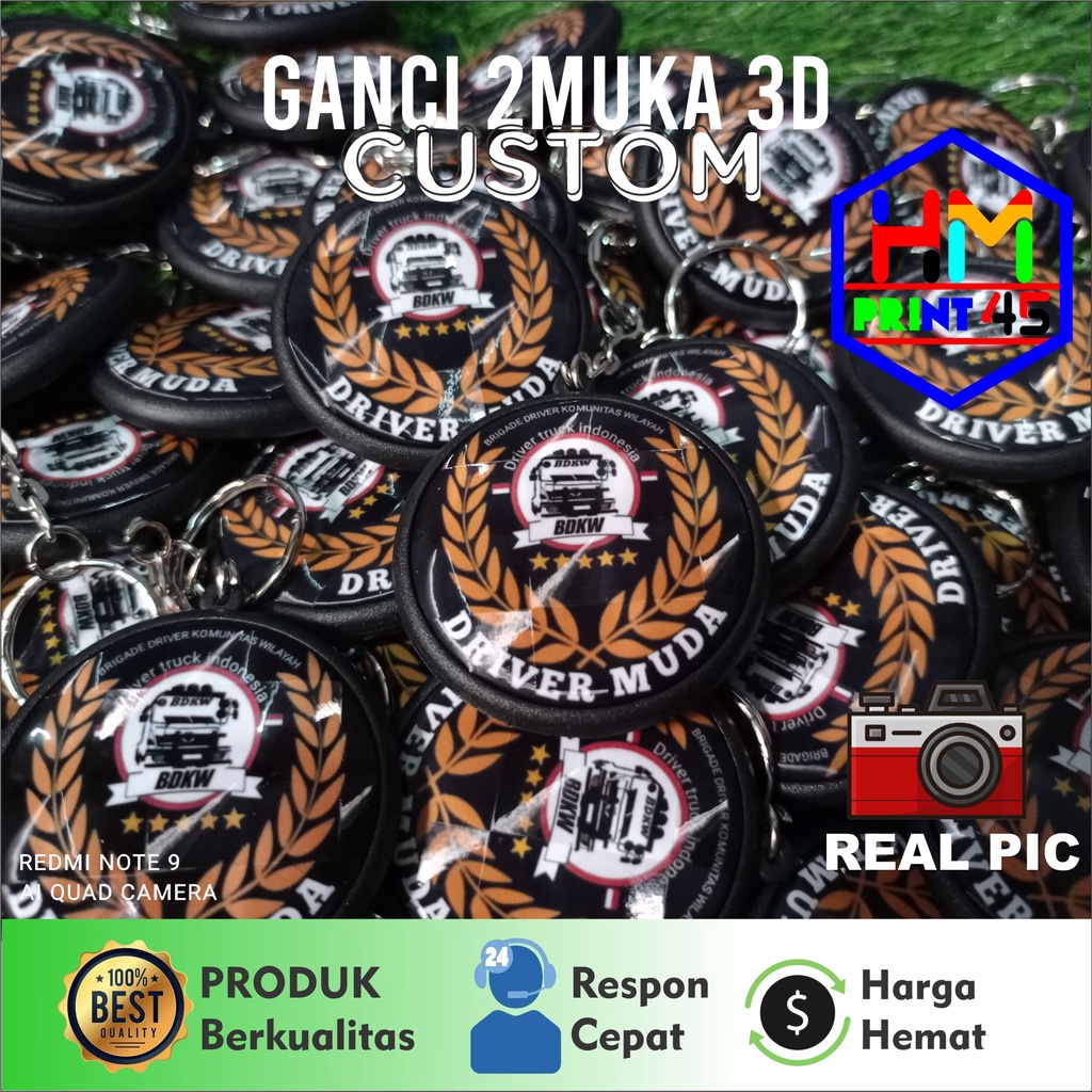 GANTUNGAN KUNCI 2SISI / BULAK BALIK CUSTOM 45mm bahan 3D