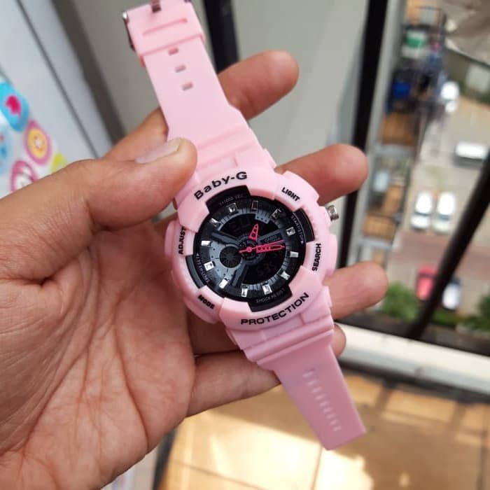 NEW JAM TANGAN WANITA CASIO G-SHOCK BABY-G BGA 110 BLACK PINK GLOSSY - PINK HITAM