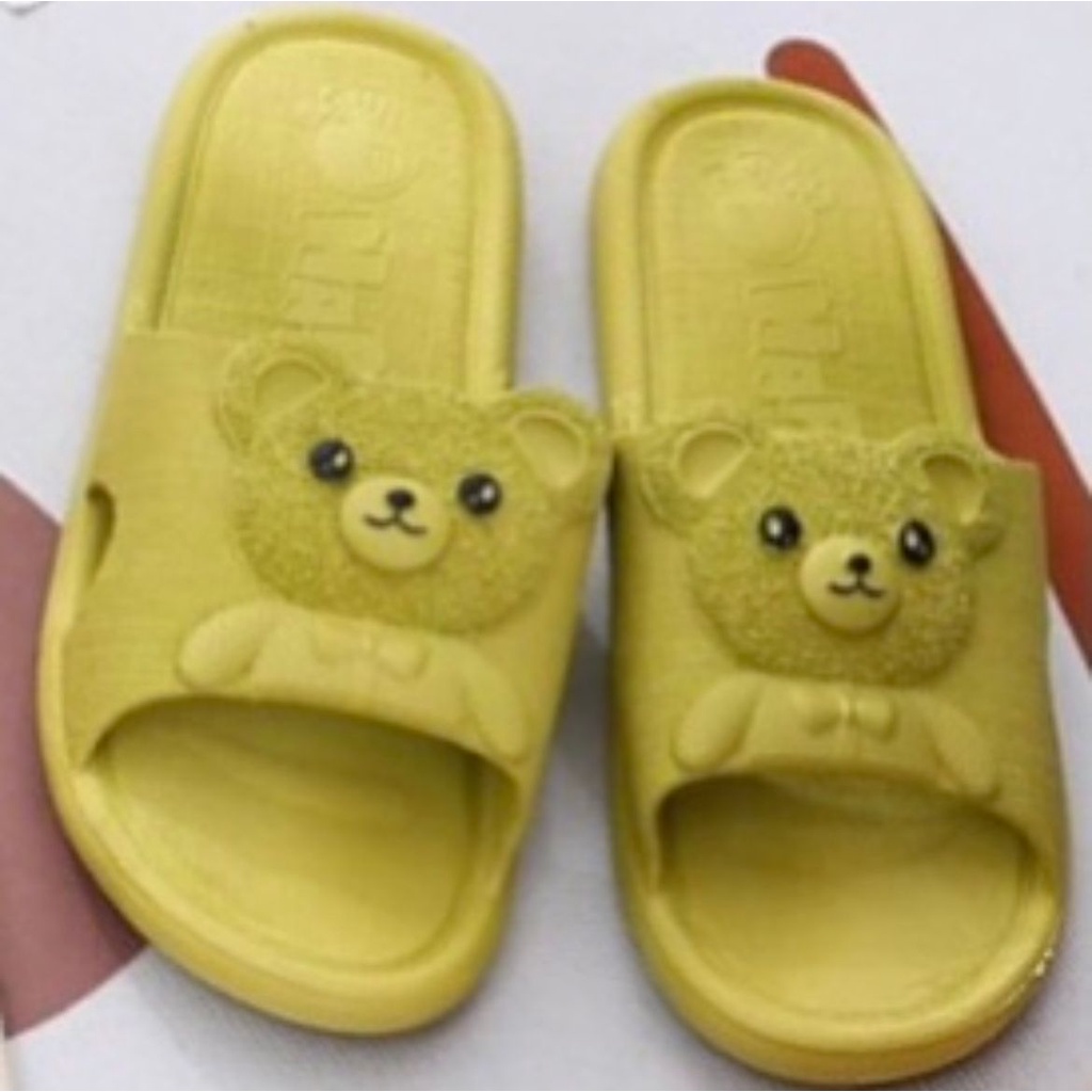 Sandal Slop Jelly Wanita Ban Motif Bear Timbul Sama Warna Super Cute Lucu Cantik Gemesin Import Mokaya / Size 36-41 (179)-Lime Green (Hijau)