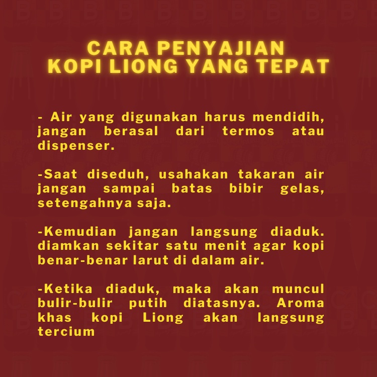 

RB22 LIONG Kopi Liong 30 Sashet TANPA Gula Ukuran Kecil