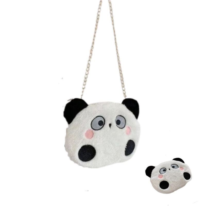 dem_sare / DS1150 Tas Wanita Tas Selempang Wanita Boneka Panda Tas bulu selempang bahu boneka kepala Panda