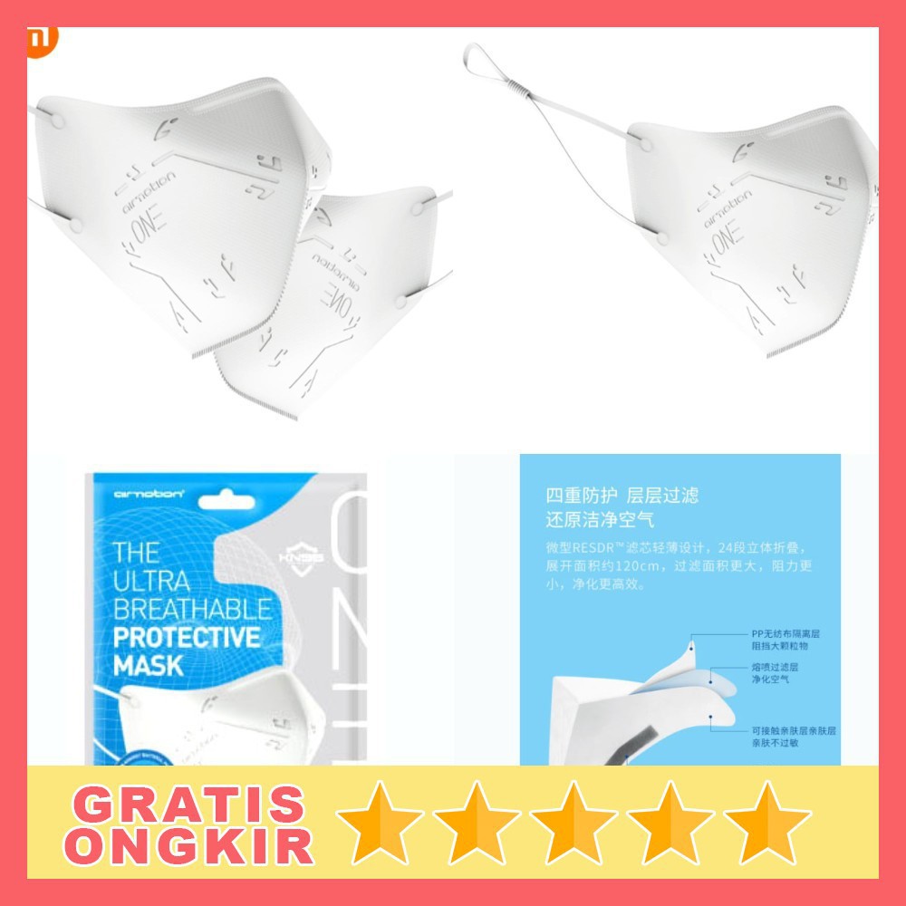 Grab Medan Xiao mi Airmotion One Masker Anti Polusi Virus Corona 1 PCS - KN95 - White