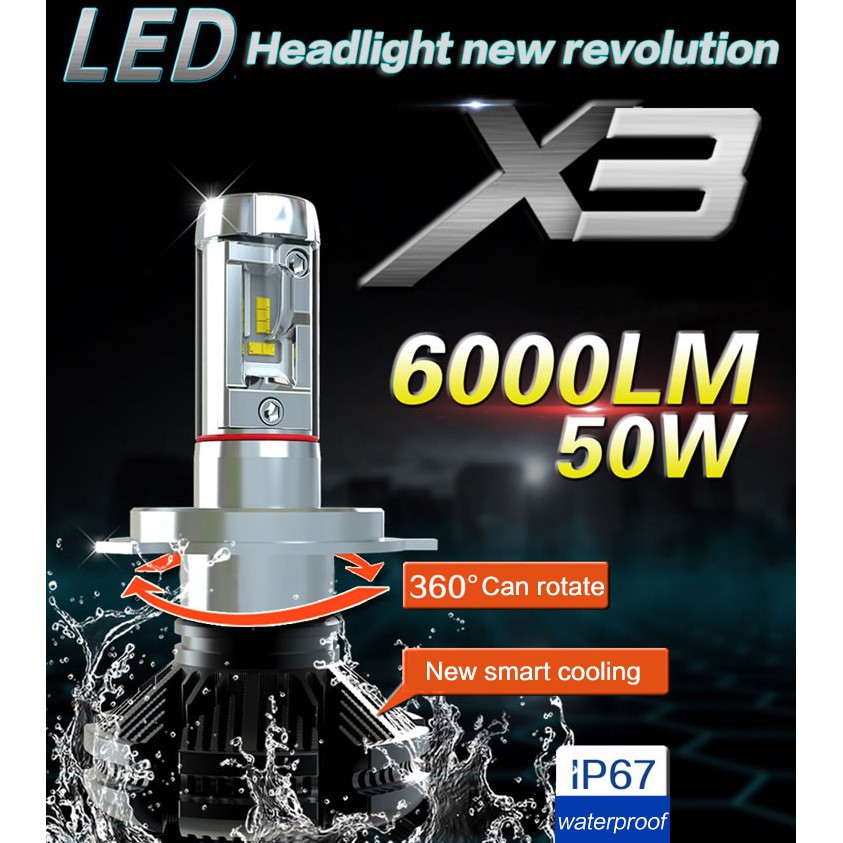 2pcs【In stock】Original X3 LED H4/H7/H11/9005 Car Headlight Bulbs Auto Headlamp