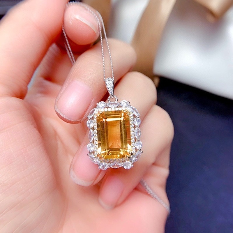 New Natural Citrine Rings Pendants Suit