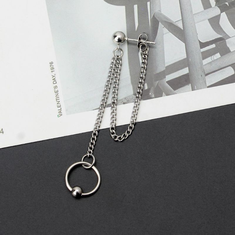 Moonlight&quot; Titanium Steel Korean Bangtang Boys Cross Leaf Pendant Double Chain Earring