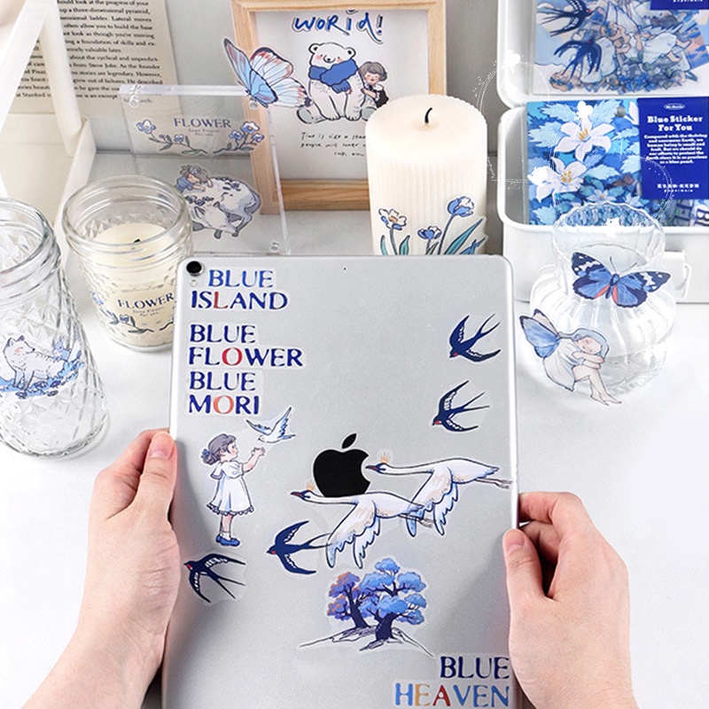 Papermore 20pcs Stiker Motif Island Warna Biru Untuk Dekorasi Handbook