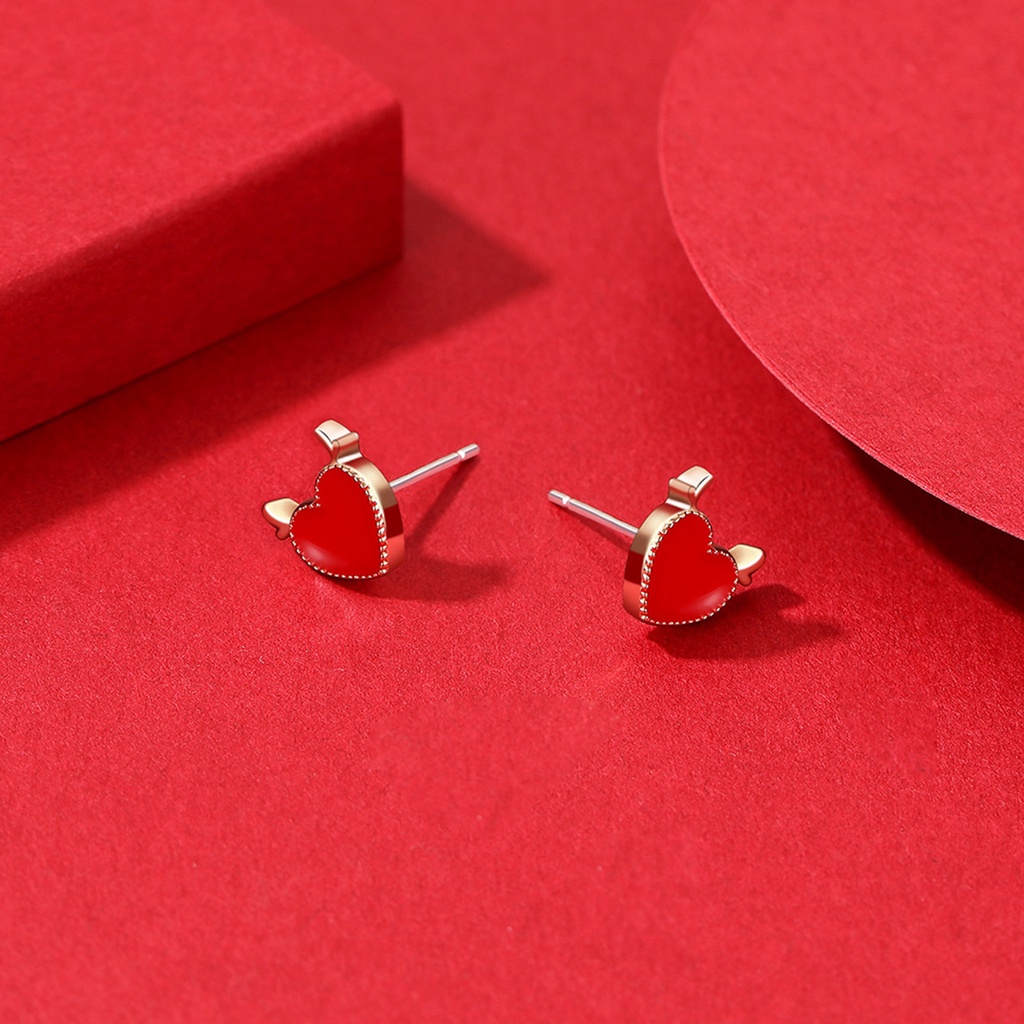 Hu Hu Hu Hu Hu Alat Bantu Pasang Kacamata♡ 1 Pasang Anting Stud Desain Sapi Warna Merah Gaya China Untuk Wanita