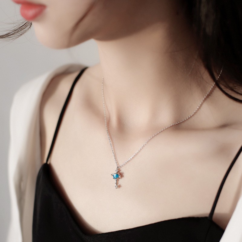 Kalung Fashion Chain x Necklace Blue Crystal Planet Sapphire Clavicle Pendant Necklace Fashion Jewel