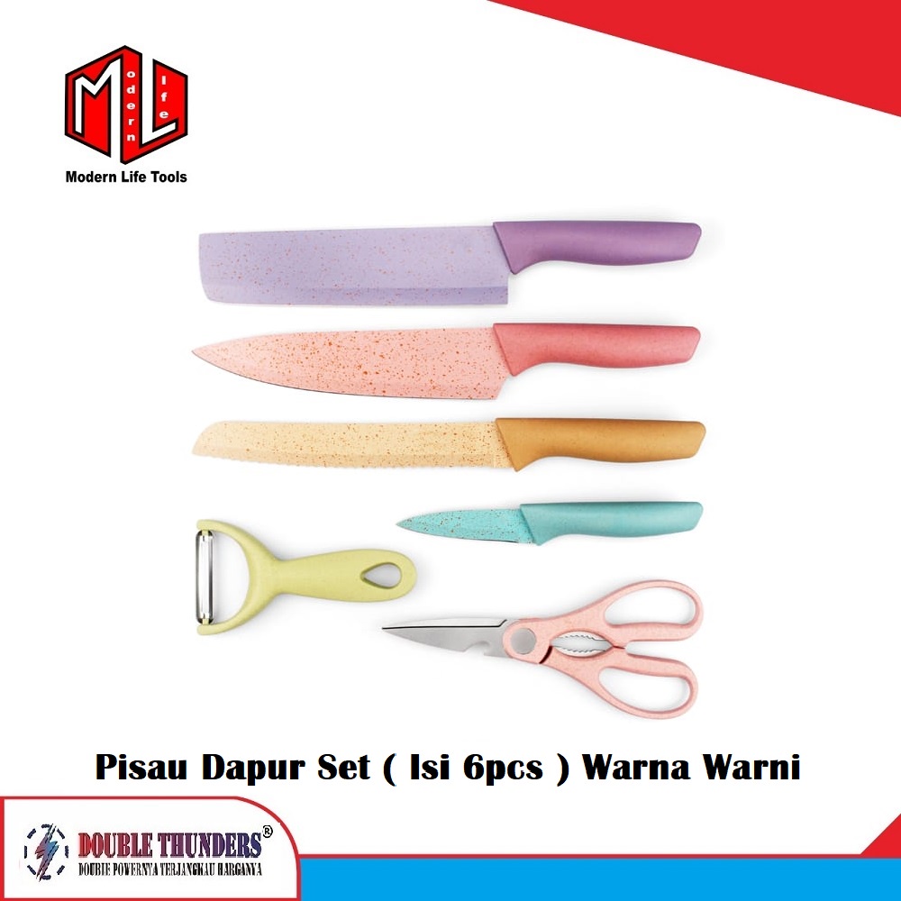 Pisau Set Dapur Warna Warni Tebal Tajam Isi 6pc DT-HM01