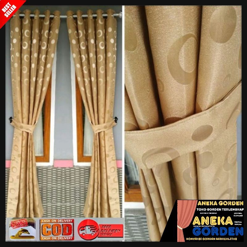 Gorden Minimalis Polkadot/ Korden Jendela Pintu Model Smokring Ukuran L120×T200cm